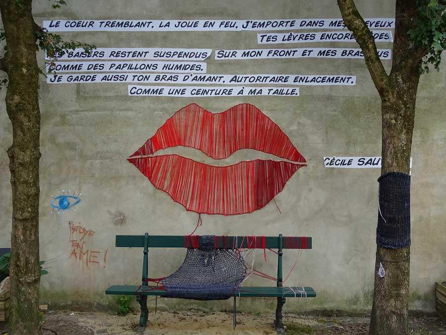 Street art, Auray, France - a poem by Cécile Sauvage transforms this side street into a space for literary expression and quiet reflection.